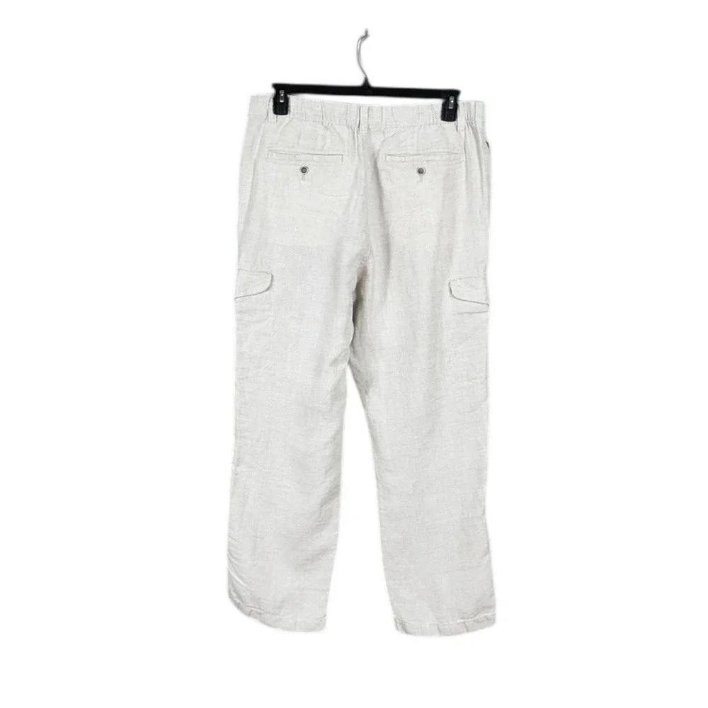Caribbean Mens 100% Linen Cargo Pants Size 38 Preppy Beachy Coastal Resort
